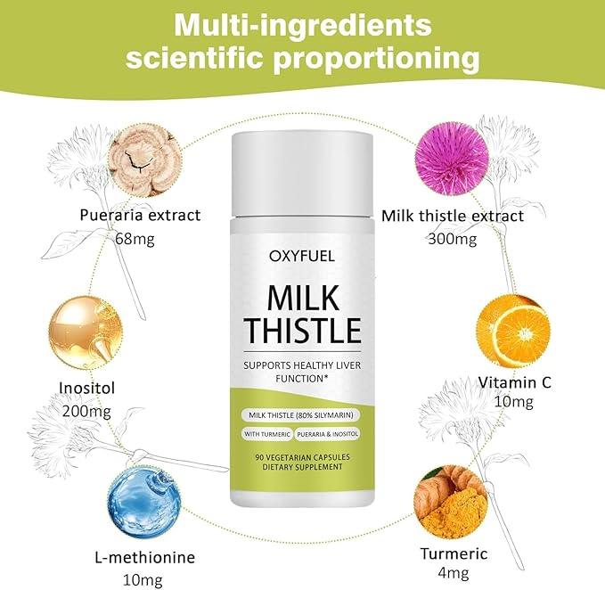 OXYFUEL Silymarin Milk Thistle 300mg Extract with Vitamin C Liver Repair Support 90 Capsules（1Pc）