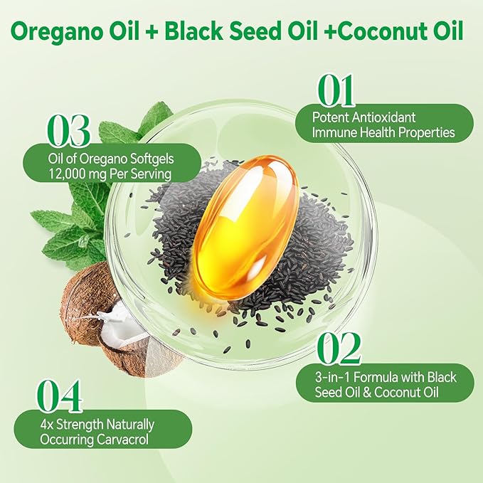TIMORA 40:1 Oil of Oregano Softgels with Black Seed &amp Coconut Oil 300 Count | 3-in-1 Formula for Digestive &amp Immune Support | Small Easy-to-Swallow Capsules | Plant-Based Non-GMO