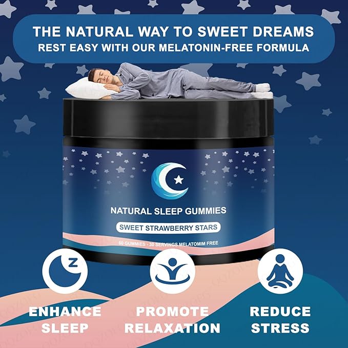 ZAYMAN Melatonin Free Sleep Gummies Natural Sleep Aid Gummies with L-Theanine Magnesium Glycinate Valerian Root Passionflower - Sugar Free Strawberry Flavor Vegan 60 Count