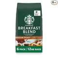 Starbucks Whole Coffee Beans Medium Roast Hot or Iced Coffee Breakfast Blend Six 12 oz Bags