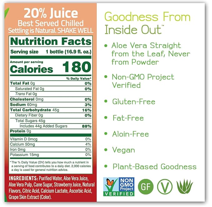 ALO Aloe Vera Juice Drink | BLUSH - Aloe Vera + Strawberry | 16.9 fl oz Pack of 12 | Plant-Based Drink with Real Aloe Pulp