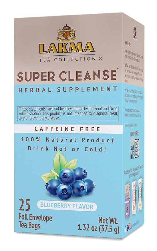 HYLEYS Lakma Super Cleanse Tea with Blueberry - 25 Tea Bags - (6 Pack - 150 Tea Bags Total)