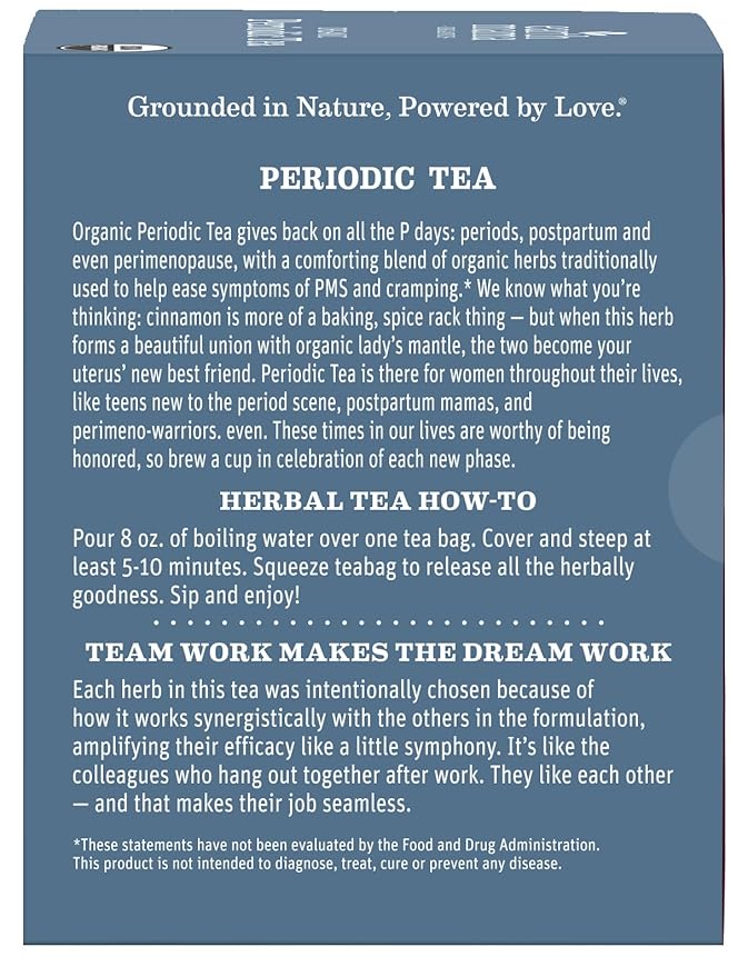Earth Mama Organic Periodic Tea | Organic Herbal Support for Periods Postpartum &amp Perimenopause 16 Teabags Per Box