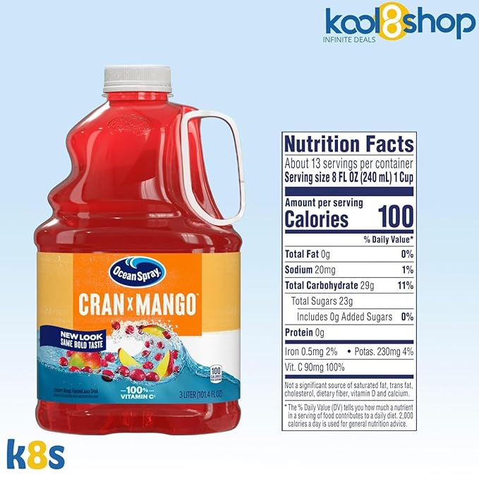 Ocean Spray Cran Mango Juice Drink 101.4 fl oz Plastic Bottles 2 Pack + 15 Sugarcane Disposable Straws by KOOL8SHOP Infinite Deals