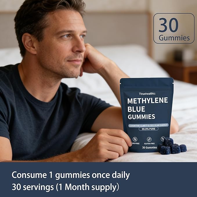 Truehealthic Methylene Blue Gummies 5mg of Methylene Blue Per Gummy for Sustained Energy Mental Clarity Lifted Mood 99.9% Pure 30 Gummies