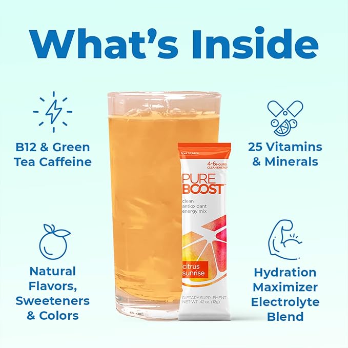 Pureboost Clean Energy and Super Immune Bundle. 60 Stick Packs Boosted with B12 Vitamin C and More. Fruity Combo Pack + Advanced Immune Support Immune Combo Pack