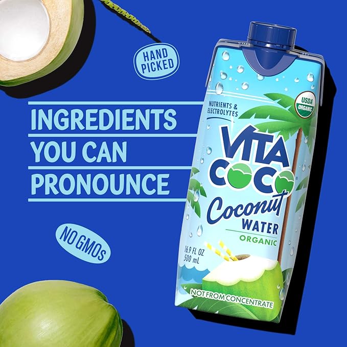 Vita Coco Coconut Water Pure Organic | Refreshing Coconut Taste | Natural Electrolytes | Vital Nutrients | 16.9 Oz (Pack Of 12)