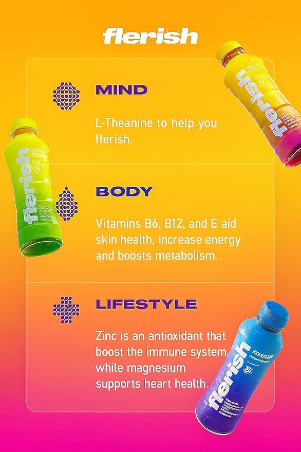 FLERISH Enhanced Hydration Drink Passionfruit Flavor - Watermelon Based Electrolytes with L-Theanine &amp Magnesium - 16 fl oz (Pack of 12)