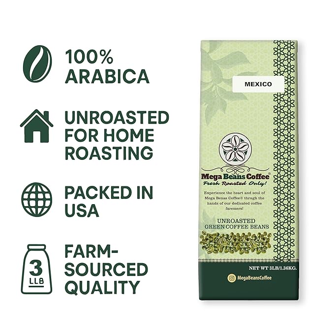 Unroasted Green Coffee Beans Mega Beans Coffee Specialty Grade Green Coffee Beans. (3 LB Mexico Marachi 3 Lb)