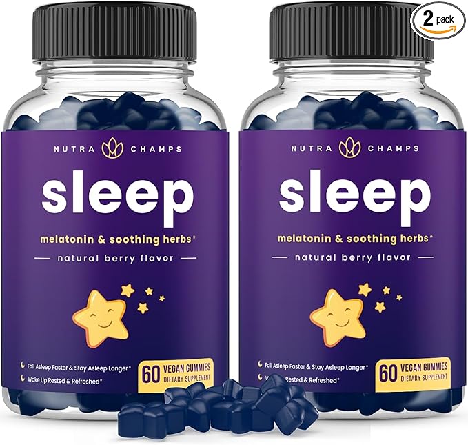 NutraChamps Sleep Gummies for Adults &amp Kids Melatonin Gummies with Chamomile Valerian &amp L Theanine Vegan Childrens Melatonin 3mg 1.5 mg or 6mg (Pack of 2 120 Gummy)