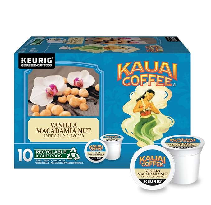Kauai Coffee K-Cup Pods - Vanilla Macadamia Nut Flavor – Premium Arabica 10 CT (Pack of 2)