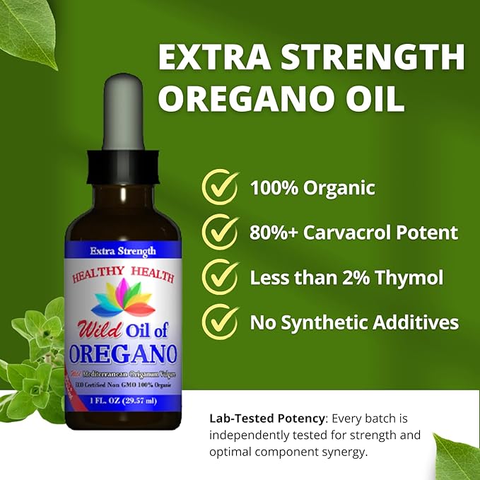 Oregano Oil - Wild Mediterranean - ECO Certified Organic Extra Strength 83% Carvacrol Liquid Immune Support Vegan Aceite de Oregano Non GMO 1 fl. OZ
