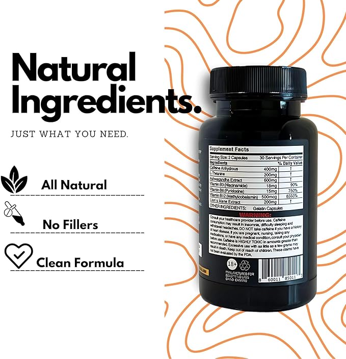 Day &amp Night Energy With Sleep Aid Bundle | 400mg Caffeine | 600mg Ashwagandha | 200mg Lions Mane | Increased Energy &amp Focus &amp Mood Sleep Aid with GABA Valerian Root Chamomile Melatonin