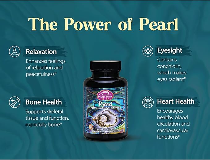 Dragon Herbs Pearl Powder Capsules - Pure Pearl Powder Supplement to Support Skin Eyes Nails Beauty | All Natural Ingredients Non-GMO (100 Capsules 500 mg Per Capsule)