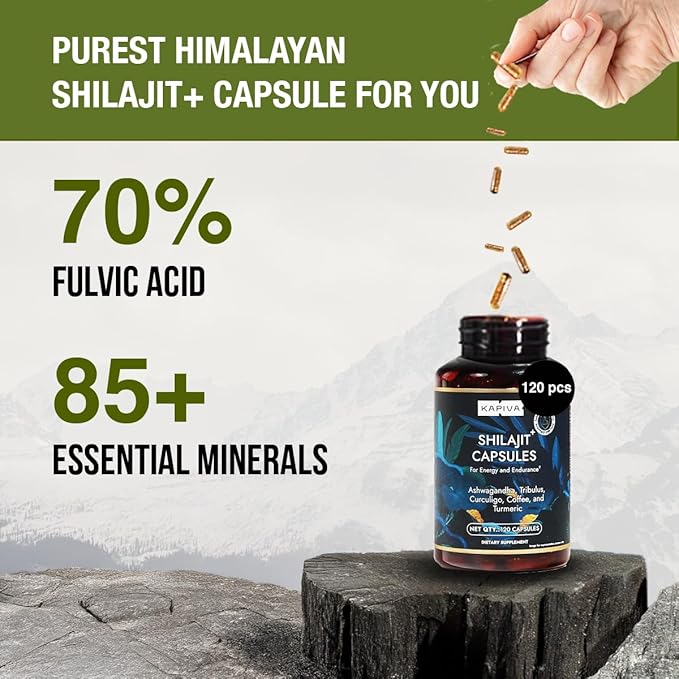Organic Himalayan Shilajit Resin Extract with Ashwagandha &amp Turmeric-400mg Max Potency Lab Tested Pure Shilajit for Men &amp Women 85+ Trace Minerals Immune Support Energy 2 Month Supply-120