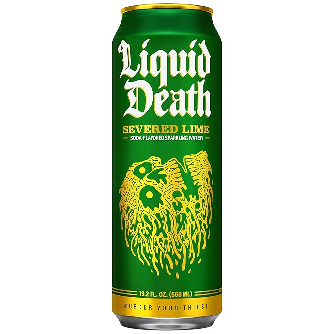 Liquid Death Soda-Flavored Sparkling Water - Severed Lime (Classic Lime Soda) Less Sugar* Huge Flavor No Artificial Sweeteners King Size 19.2 Fl Oz (Pack of 12)