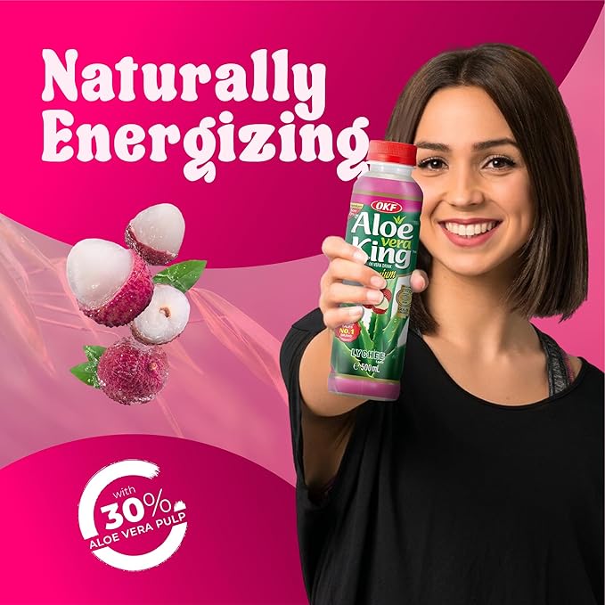 OKF Aloe Vera King Drink with Pure Aloe Pulp Variety Flavors 16.9 oz. (Lyche Pack of 20) Korean Premium Health Beverage