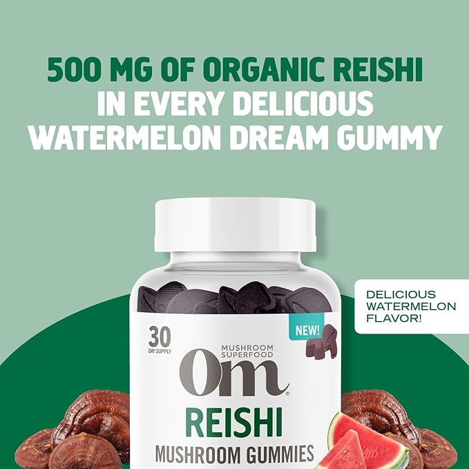OM MUSHROOM SUPERFOOD Reishi Gummies – USA Grown Organic Mushrooms – Supports Immune Health Balance &amp Stress Relief – Watermelon Dream Flavour – 30 Servings 60 Count.