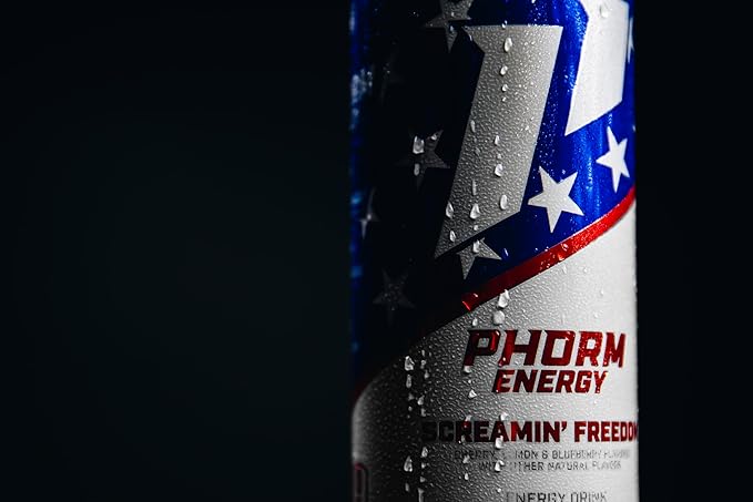 Phorm Energy Drink Screamin’ Freedom Rocket Pop Flavor Sugar Free 200 mg Natural Caffeine From Green Tea Electrolytes and Vitamin B12 Gluten Free Vegan 16 FL Oz Pack of 12
