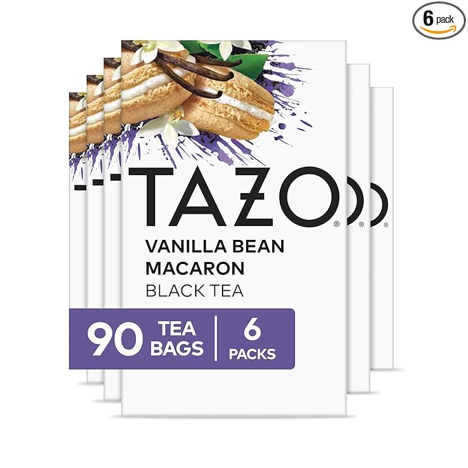 TAZO Dessert Delights Vanilla Bean Macaron Tea Bags Sugar Free and Zero Calories 90 Total Tea Bags (15ct - Pack of 6)