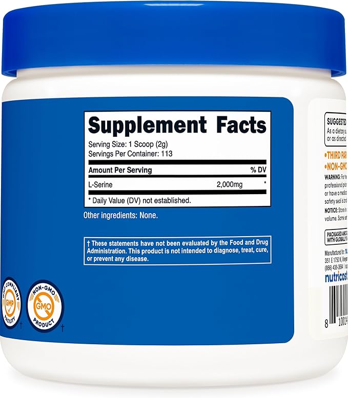 Nutricost L-Serine Powder 113 Servings (.5LB) - 2000 MG Per Serving - Non-GMO Gluten Free