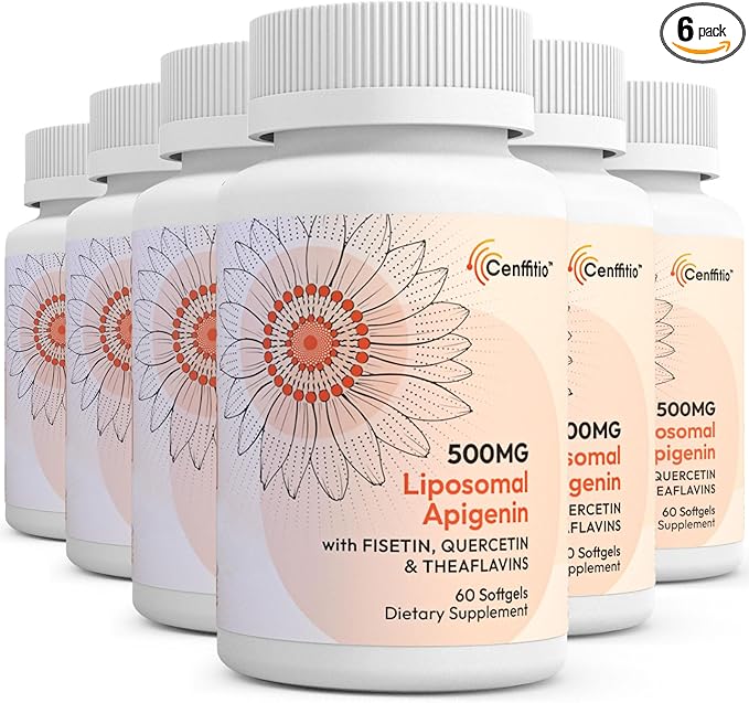 Liposomal apigenin 500mg Softgels - Optimal Apigenin Supplement with Fisetin Quercetin and Theaflavins - 12 Month Supply