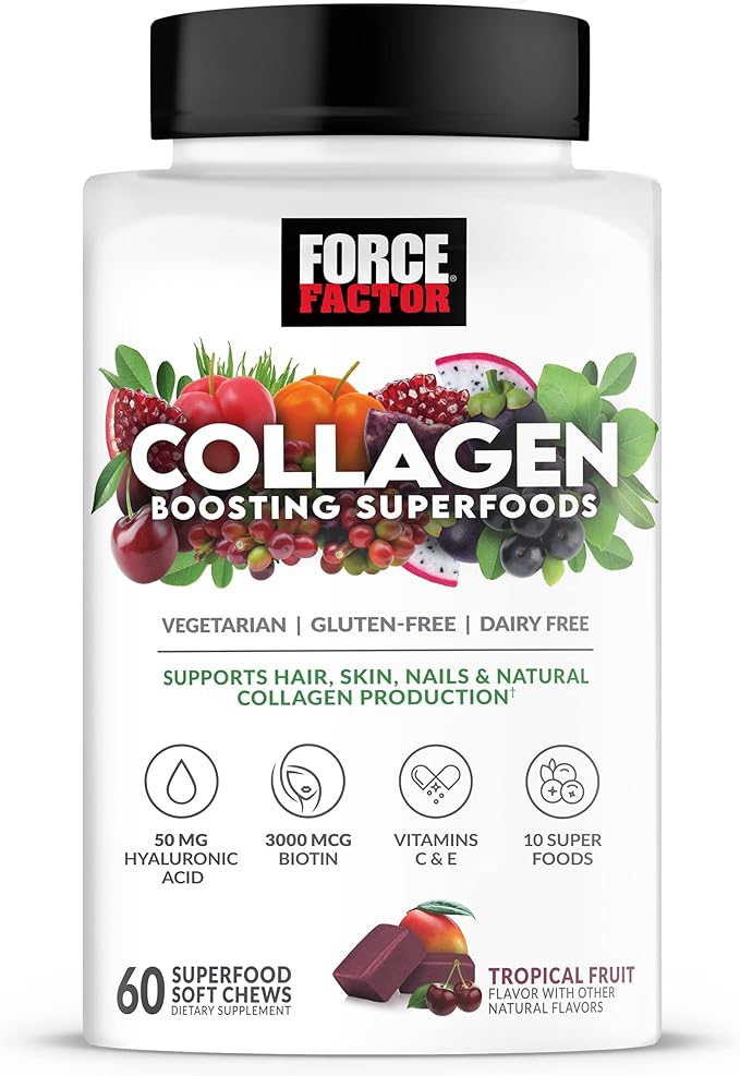 Force Factor Total Beets Blood Pressure Support 60 Chews and Collagen Boosting Superfoods 60 Soft Chews for Heart Health Skin Hair and Nails