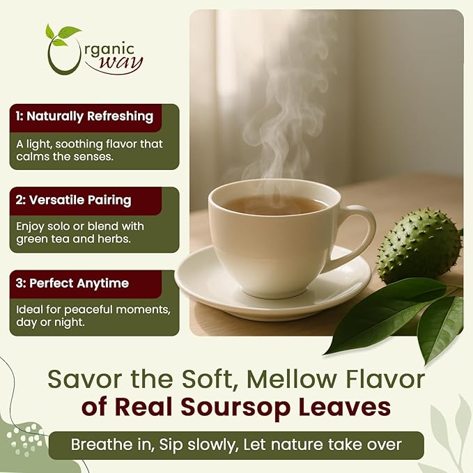 Organic Way Dried Soursop Leaf Coarse Cut (Annona Muricata) - Herbal Tea | Vegan Non GMO &amp Gluten Free | Kosher Certified &amp Resealable Bag | 100% Raw from Sri Lanka (1Lb 16 Oz)