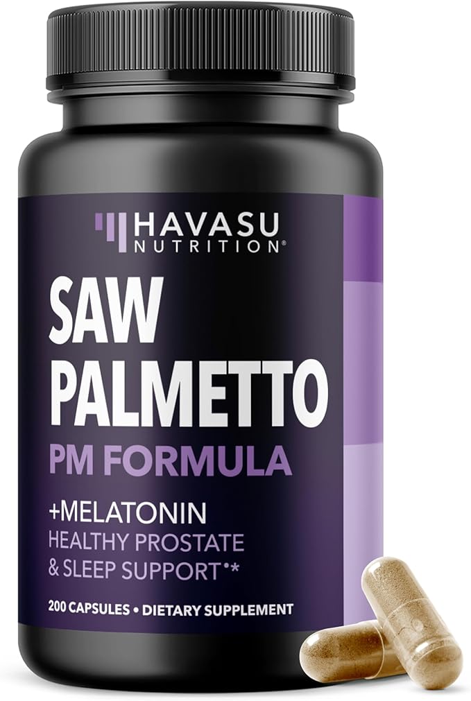 Saw Palmetto PM for Men with Melatonin 3mg - Night Time Prostate Health Supplement for Bladder and Sleep Support - Reduce Urinary Frequency - 200 Count - Vegan Non-GMO Capsules - Over 6 Month Supply