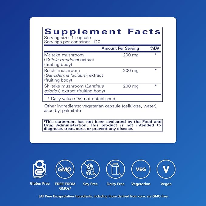 Pure Encapsulations M/R/S Mushroom Formula | Hypoallergenic Supplement Promotes Immune Health and Provides Broad-Spectrum Physiological Support | 120 Capsules