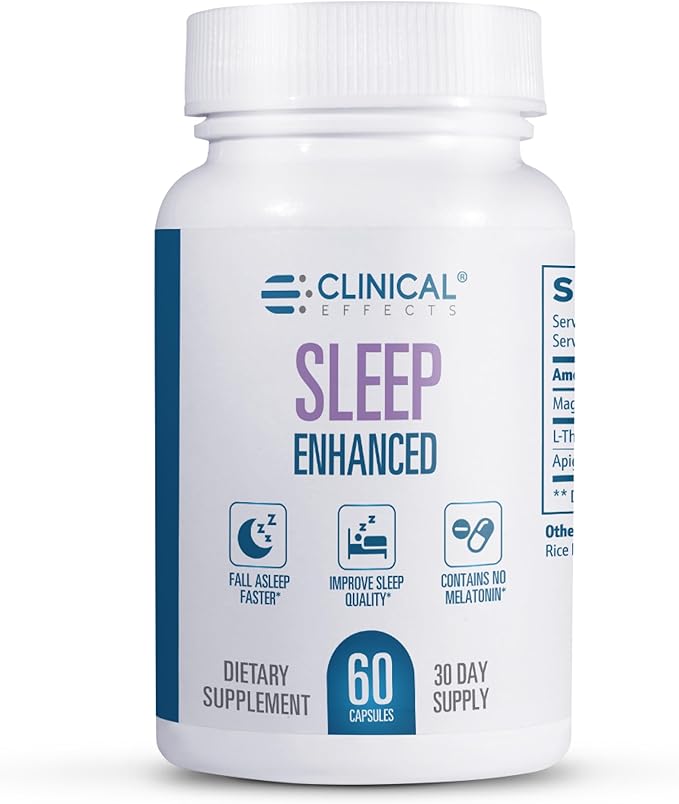 Clinical Effects Sleep Enhanced - Magnesium Supplement - 60 Capsules - Magnesium Glycinate L-Theanine and Apigenin - for Relaxation and Natural Calm - No Melatonin Sleep Support - USA Made