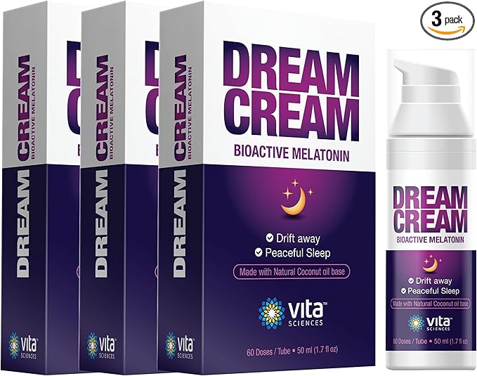 Vita Sciences Dream Cream Melatonin 3mg - The Best Natural Sleep Topical Sleep Cream and Fragrance-Free Lotion - Pack of 3