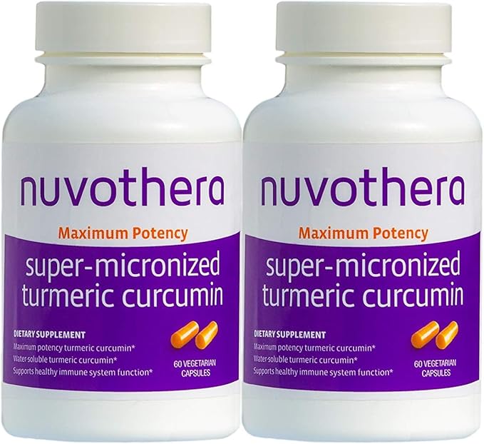 Nuvothera Super-Micronized Turmeric Curcumin Capsules 2-Month Supply Rapid Absorption Whole Root Non-GMO Skin Gut Health &amp Antioxidants(120 Capsules)