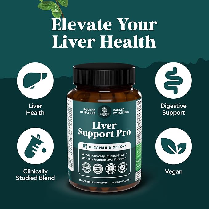 Pro Liver Support Supplement - 2X More Effective than Milk Thistle - Advanced Liver Health Supplement With Clinically Tested 4’Liver Cleanse Detox &amp Repair Support - 60 Count (Pack of 1)