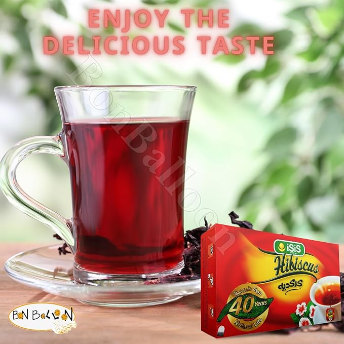 Isis Natural Egyptian Hibiscus Herbal Tea Bags Drinks To Carry It Everywhere For Perfect Start Egypt Aswani Aswan Chai Hybiscus Arab Arabic Herb Herbs Kosher Halal ( 100 Bags ) كركديه
