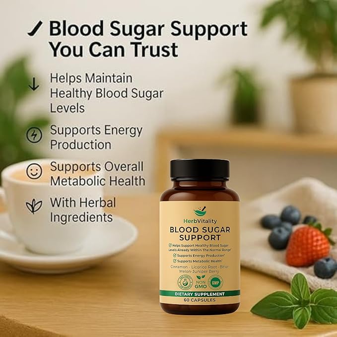 Blood Sugar Support Supplement with Cinnamon Bitter Melon – Supports Healthy Blood Sugar Levels Already Within Normal ranges | Licorice Root Extract - 60 Capsules