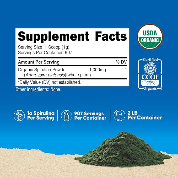 Nutricost Organic Spirulina Powder 2 LB - Pure Certified Organic Spirulina
