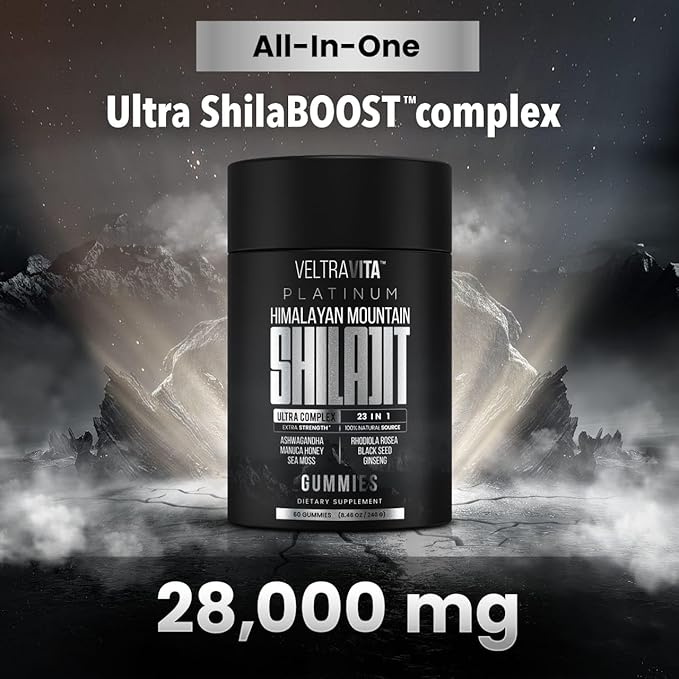 28000 mg 23-in-1 Himalayan Shilajit for Men Ashwagandha Gummies Platinum Irish Sea Moss Gel Black Seed Oil Manuka Honey Medical Grade Tongkat Ali Rhodiola Rosea No Sugar Lab Test