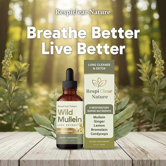 2Pcs Wild Mullein Leaf ExtractGinger &amp Lemon for Lung Cleanse Vegan Non-GMO (2 Bottle)