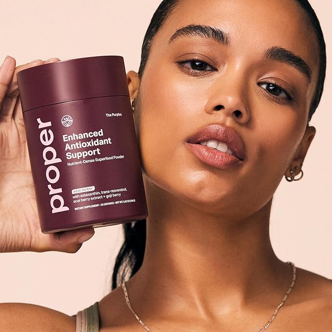 Proper The Purples Nutrient-Dense Superfood Powder - Antioxidant Supplement and Cellular Support – Acai Amla Blueberry Vitamin C B Vitamins &amp More - Enhanced with Prebiotic Fiber &amp Probio