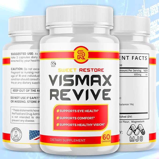 Vismax Revive Capsules Official VismaxRevive Vision Support Supplement with All Natural Ingredients Advanced Eye Health Formula and Vision Vitamin Supporting Wellness Naturally (60 Capsules)