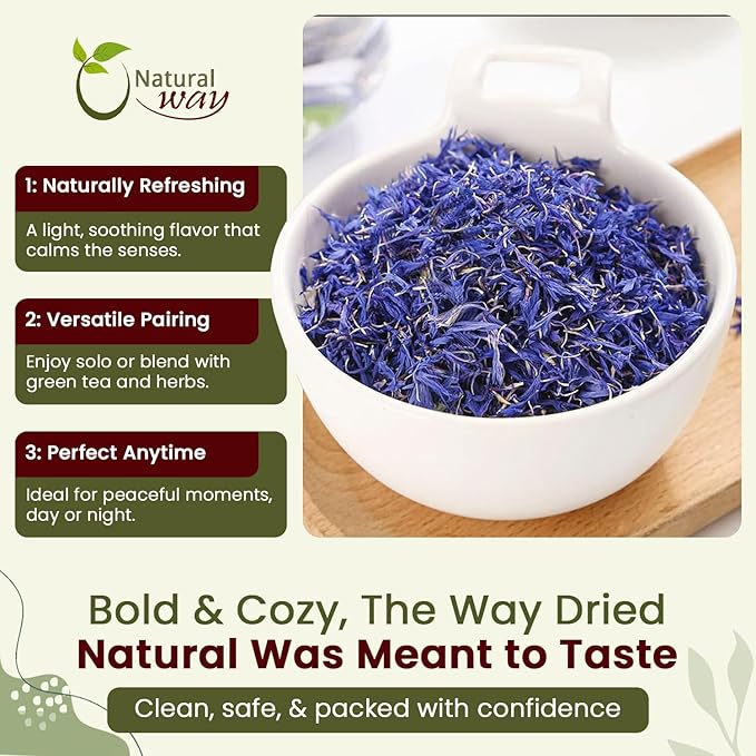 Natural Way Premium Cornflower Petals Blue (Centaurea cyanus) | Herbal Tea - European Wild-Harvest | Kosher Certified | Vegan Non GMO &amp Gluten Free | Origin - Albania (4 Ounce Pack)