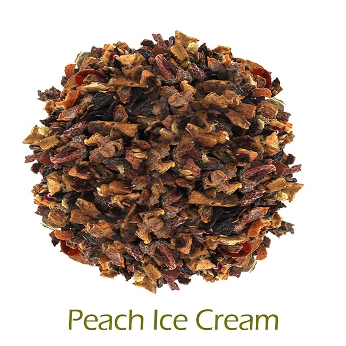 English Tea Store Peach Ice Cream Herbal Tea - 16oz | Loose Leaf Fruit &amp Floral Blend | Caffeine Free Dessert Tea | Real Peach Apple &amp Flower Infusion | Serve Hot or Iced