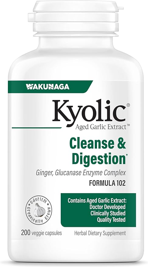 Kyolic Aged Garlic Extract Formula 102 Cleanse &amp Digestion* Ginger and Enzyme Complex 200 Capsules