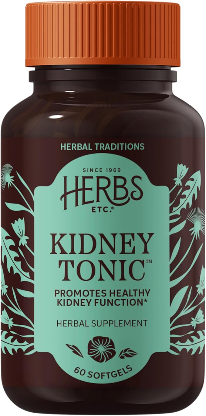 Herbs Etc. Kidney Tonic Softgels - Function Supplement - Natural with Dandelion Saw Palmetto &amp Parsley - 60 Softgels (60 Servings)
