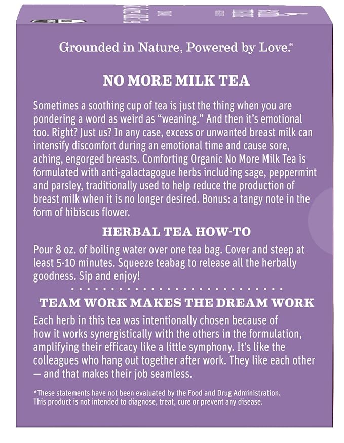Earth Mama Organic No More Milk Tea | Reduce Breast Milk Production Stop Breastfeeding &amp Wean Lactation Postpartum Essentials for New Moms | 96 Teabags | Caffeine Free &amp Non-GMO