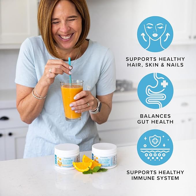 Colostrum Collagen Peptide Protein Powder Hydrolyzed HydroPeach Gut Health Skin &amp Immune Support | 1g Bovine Colostrum 2g Collagen Peptides 20mg Peach Ceramides Blend Unflavored 25 Servings No S