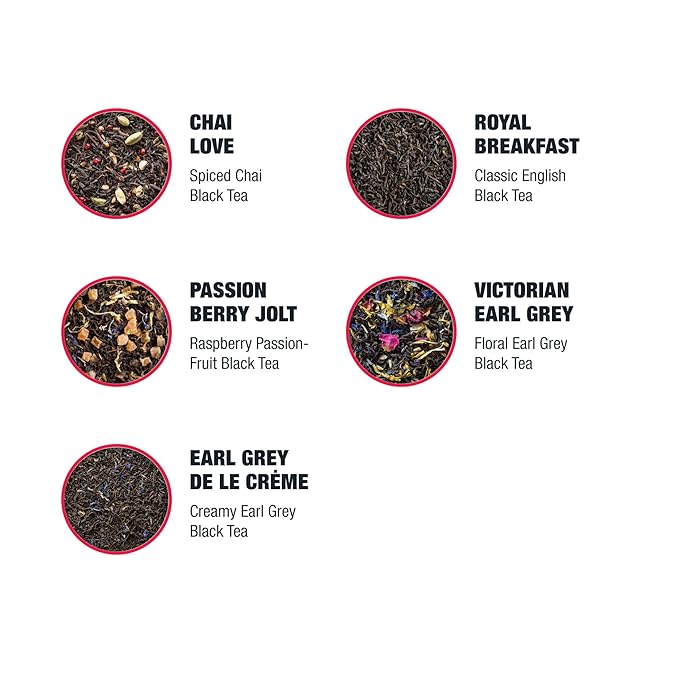 Tiesta Tea - Black Loose Leaf Tea Gift Set High Caffeinated Assorted Blends 5 Pouches for Hot &amp Iced Brews Variety Pack English Breakfast Earl Grey Chai &amp Passion Fruit