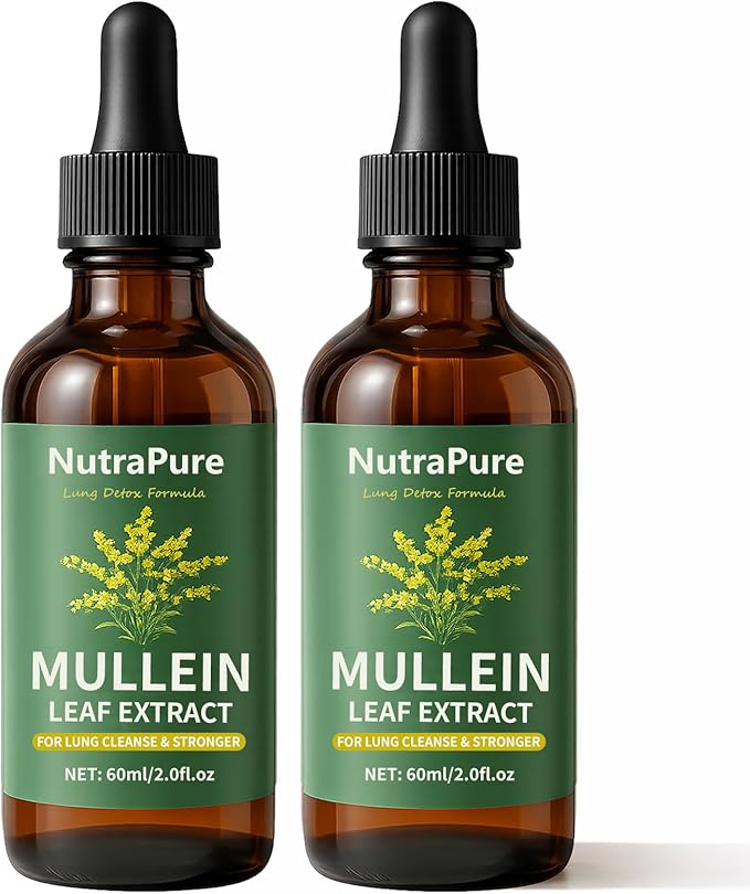 Nutrapure Mullein Extract Drops for Lung Organic Mullein Leaf Supplement Support Lung Cleanse &amp Detox Health &amp Respiratory Comfort &amp Boosts Immune - 2.0fl.oz (2)
