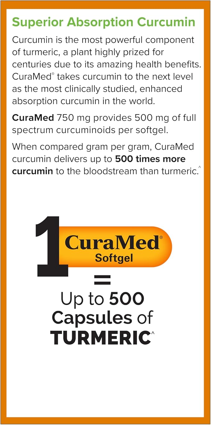 Terry Naturally CuraMed 750 mg - Antioxidant Supplement for Brain &amp Heart Health Support - Supplement with High-Potency Curcumin Complex - Kidney Liver &amp Immune Health Support - 120 Softgels